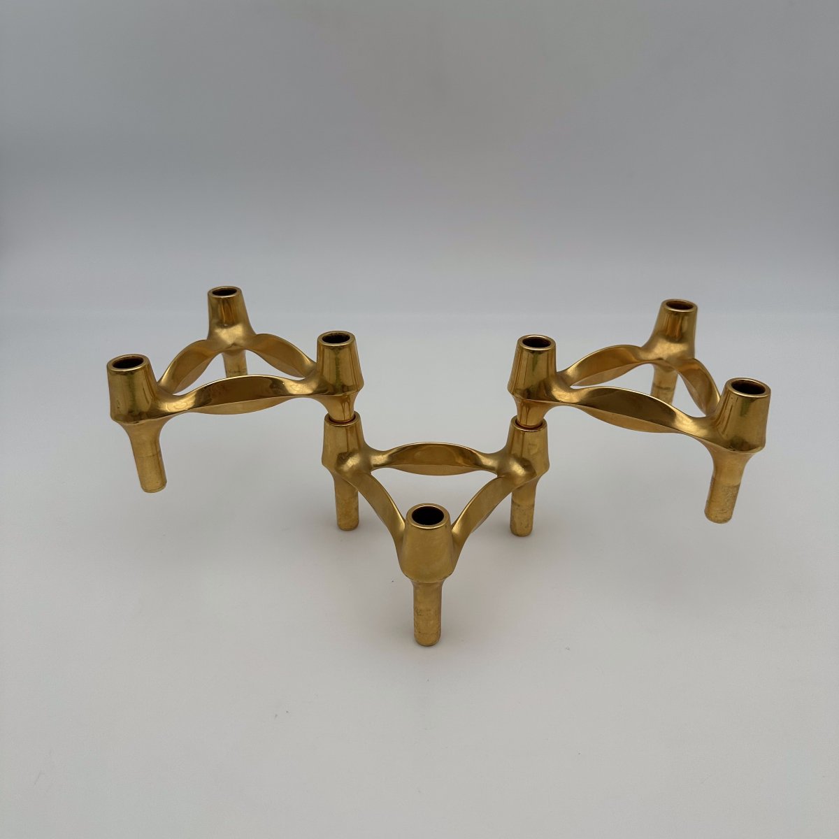 Ensemble de 3 Bougeoirs Modulaires "Variomaster" BMF Quist Dorés, Années 1970.-photo-4
