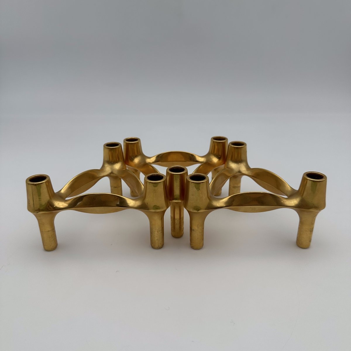 Ensemble de 3 Bougeoirs Modulaires "Variomaster" BMF Quist Dorés, Années 1970.-photo-5