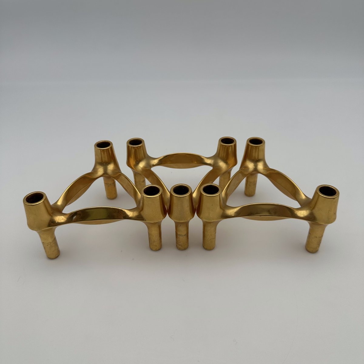 Ensemble de 3 Bougeoirs Modulaires "Variomaster" BMF Quist Dorés, Années 1970.-photo-8