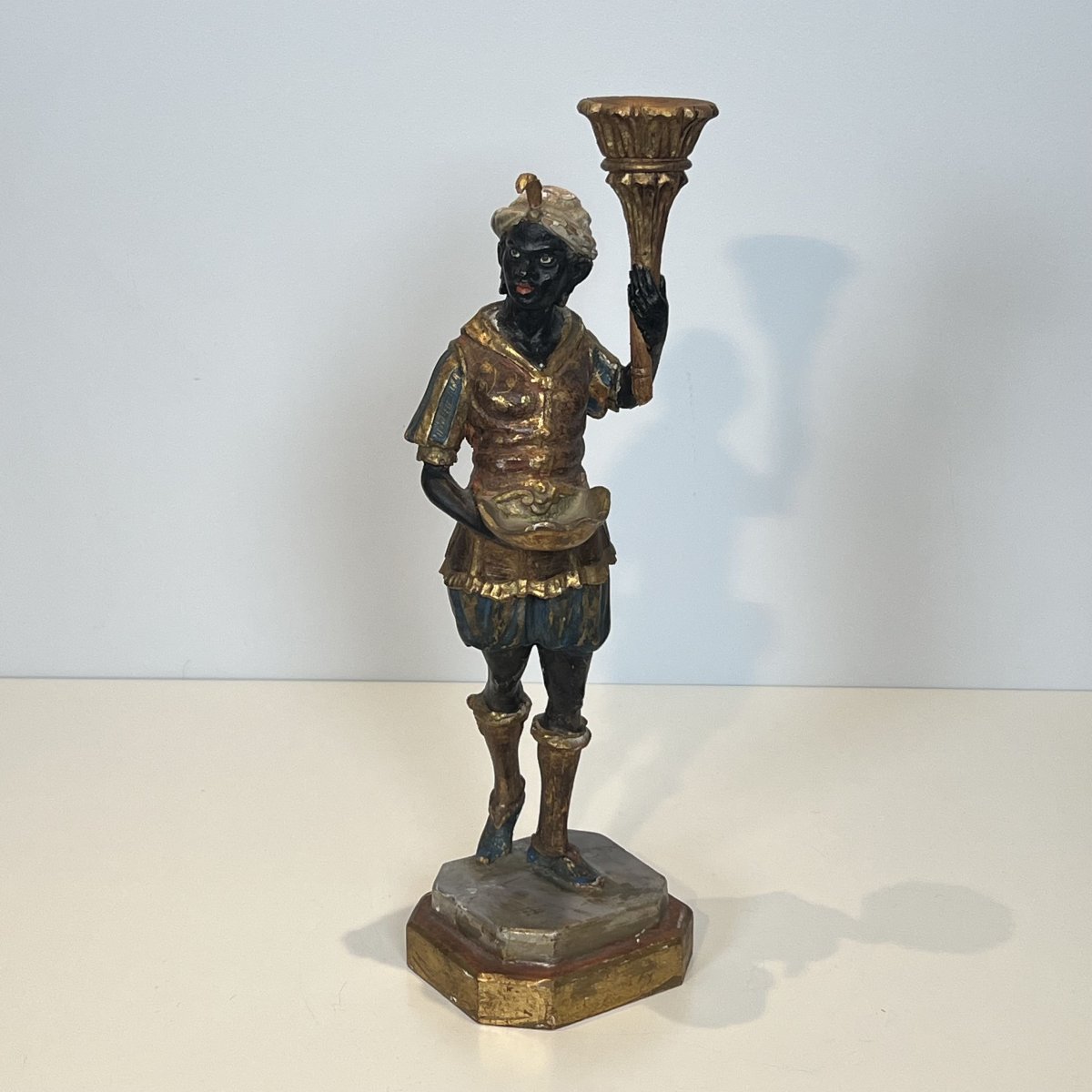 Set Of Four Polychrome "moretti" Torchiere Sculptures, Venetian Style, Mid-20th Century.-photo-1