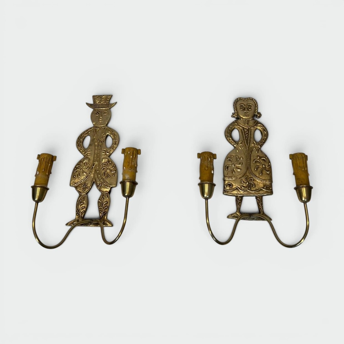 Pair Of Neoclassical Brass Sconces With Figural Decoration, Man And Woman With Two Lights. Fren-photo-3