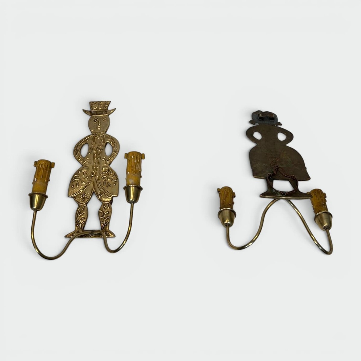 Pair Of Neoclassical Brass Sconces With Figural Decoration, Man And Woman With Two Lights. Fren-photo-4