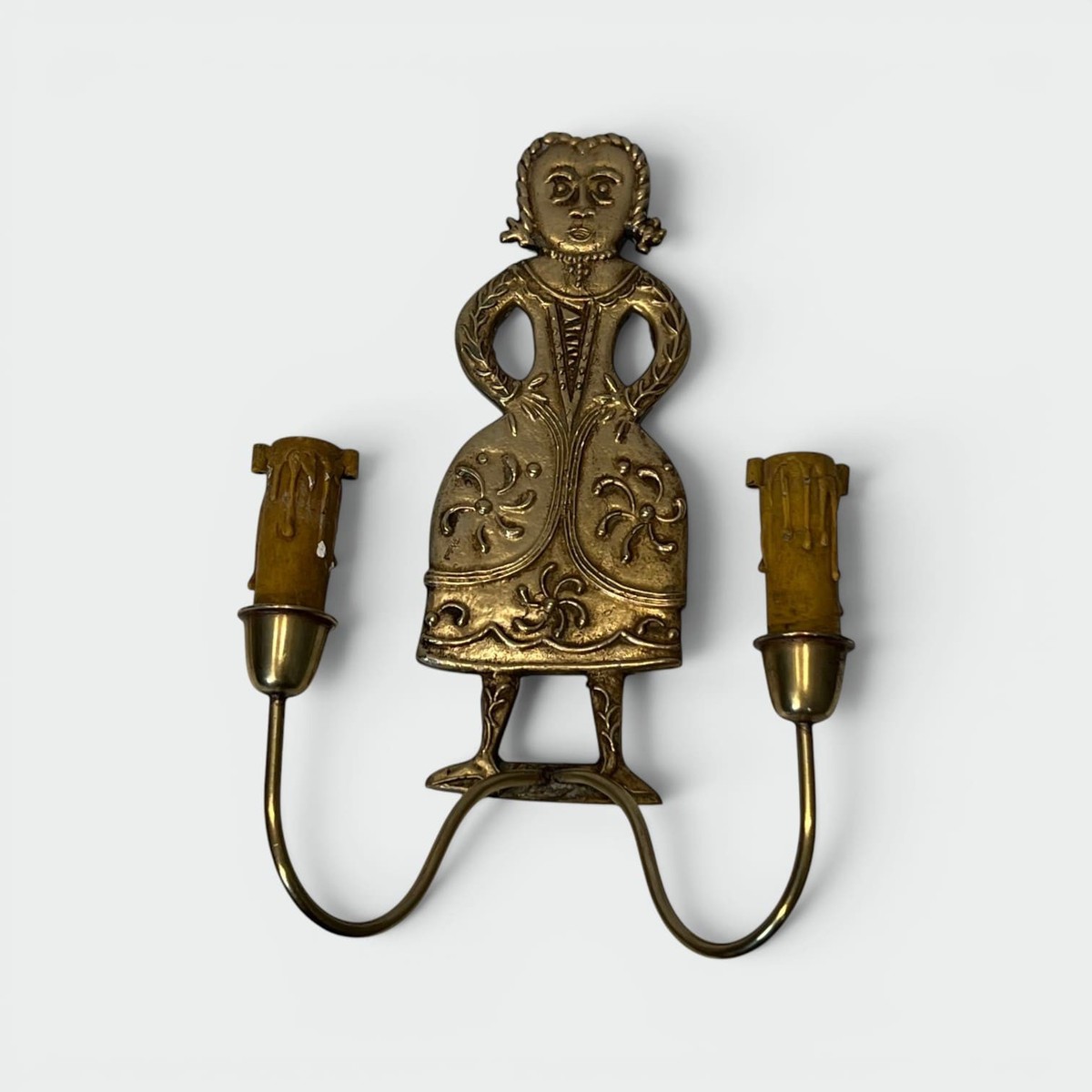Pair Of Neoclassical Brass Sconces With Figural Decoration, Man And Woman With Two Lights. Fren-photo-1