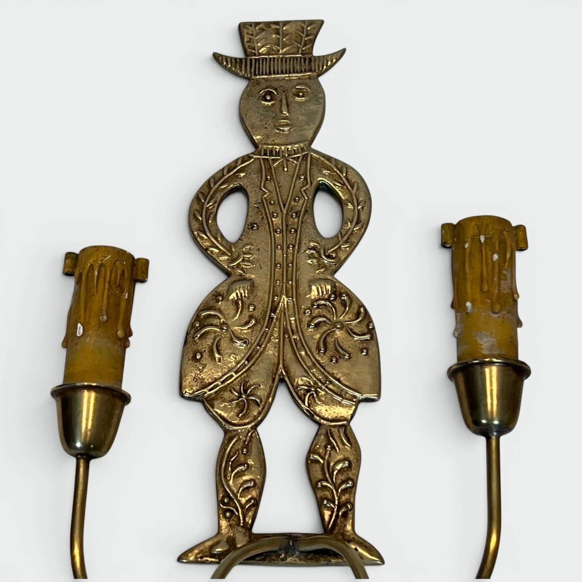 Pair Of Neoclassical Brass Sconces With Figural Decoration, Man And Woman With Two Lights. Fren-photo-4