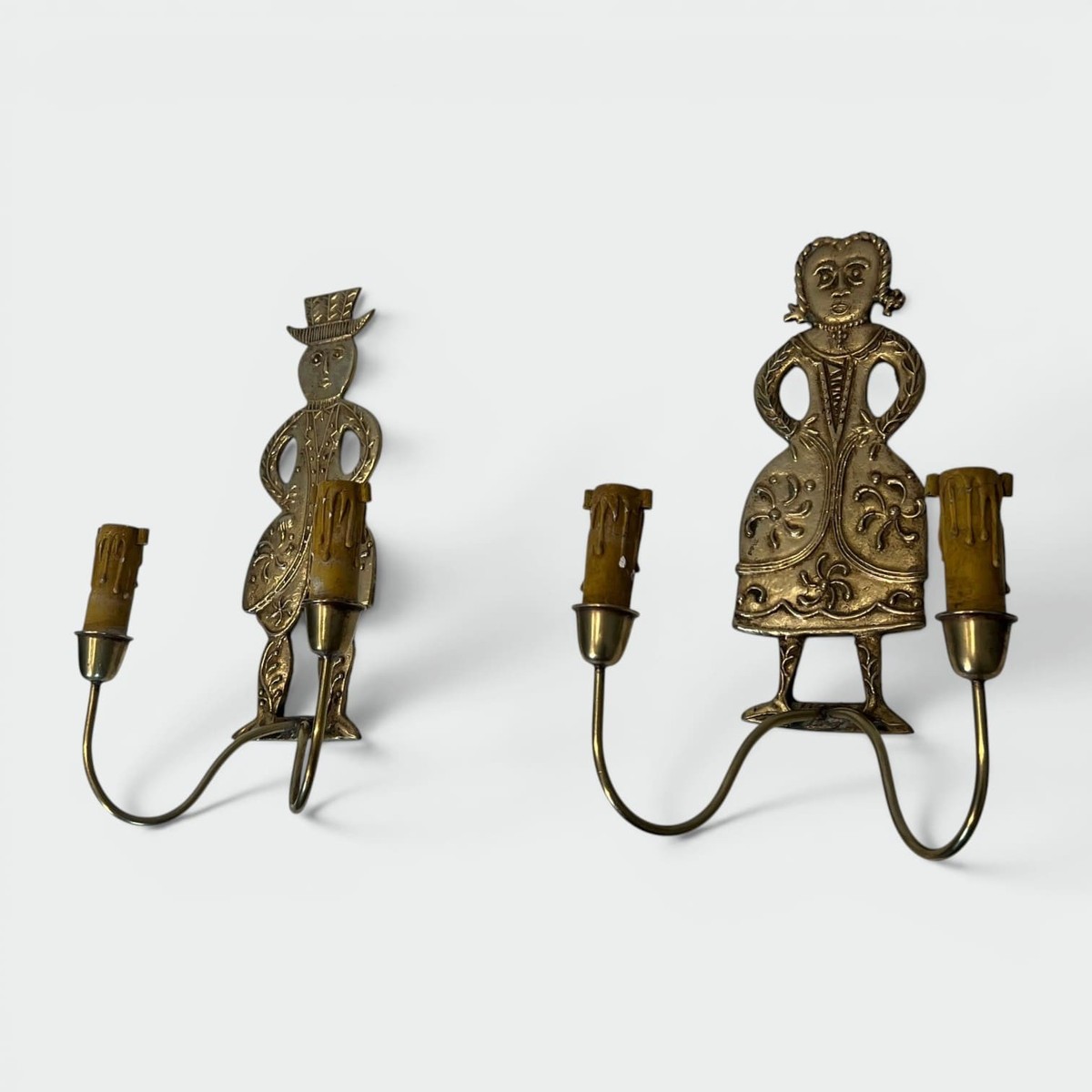 Pair Of Neoclassical Brass Sconces With Figural Decoration, Man And Woman With Two Lights. Fren-photo-7