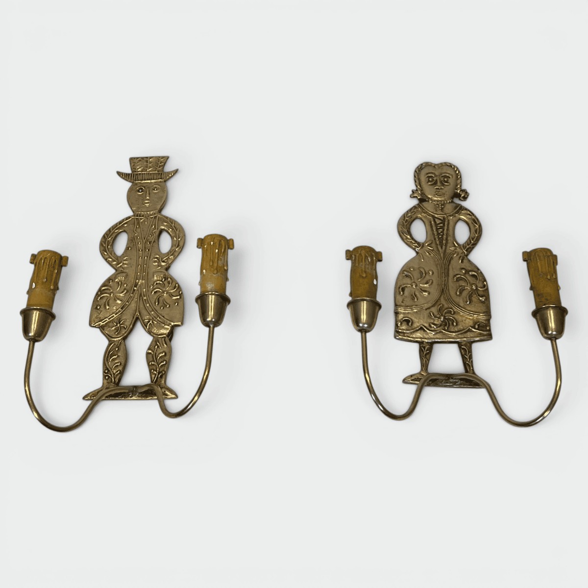 Pair Of Neoclassical Brass Sconces With Figural Decoration, Man And Woman With Two Lights. Fren-photo-8