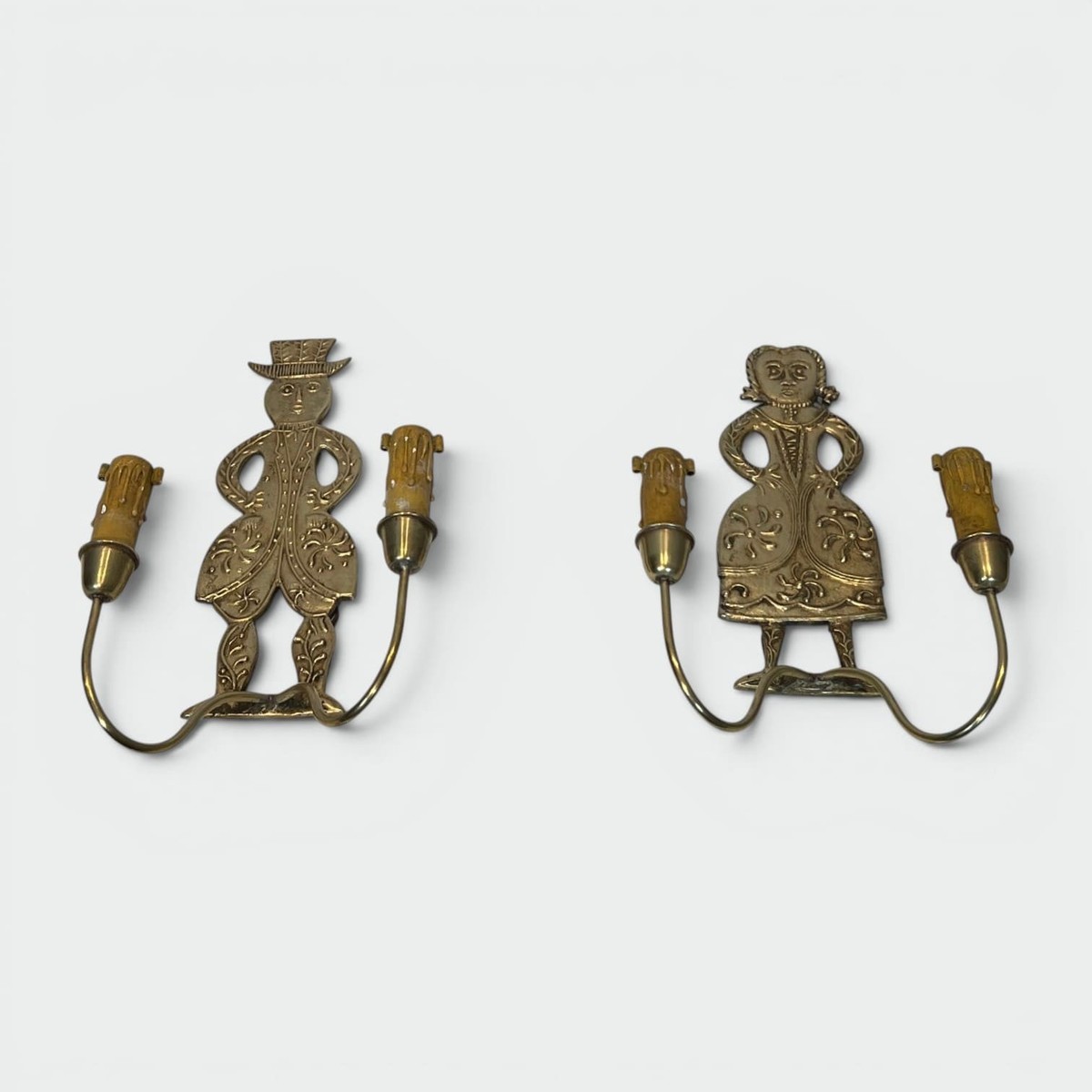 Pair Of Neoclassical Brass Sconces With Figural Decoration, Man And Woman With Two Lights. Fren