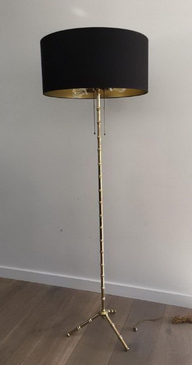 Faux-bambou Bronze And Brass Floor Lamp By Jacques Adnet-photo-3