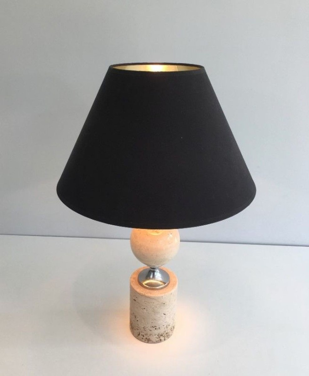 Travertine And Chrome Table Lamp, Philippe Barbie, French Work, Circa 1970-photo-4