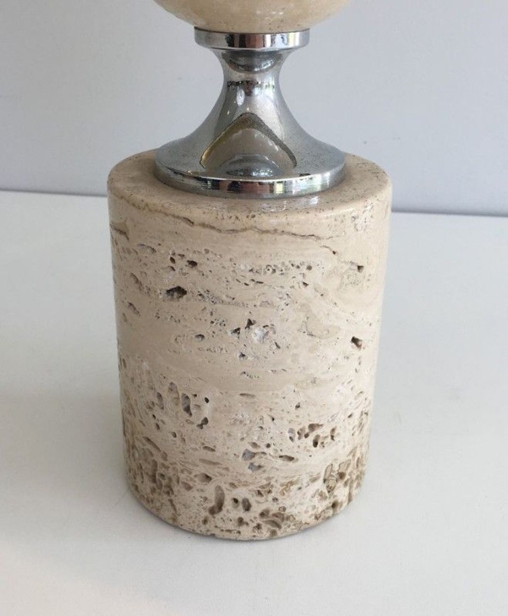 Travertine And Chrome Table Lamp, Philippe Barbie, French Work, Circa 1970-photo-5