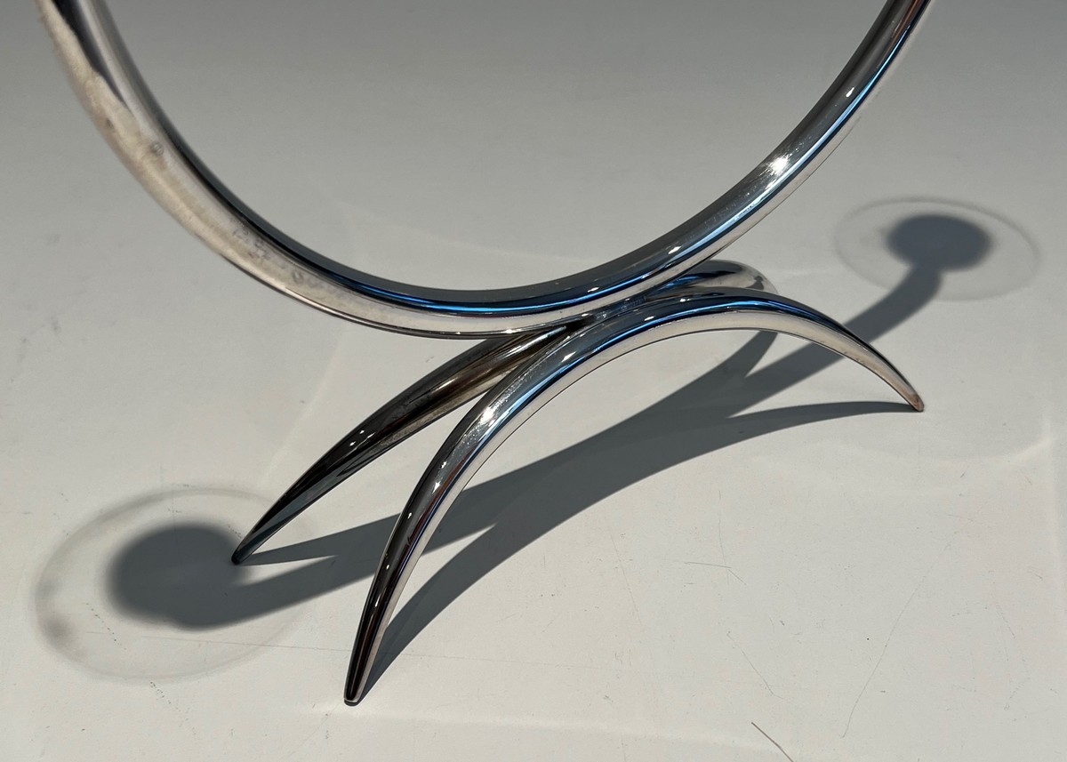 Bougeoir Design en Métal Argenté et Plexiglass à 2 Bougies, Vers 1970-photo-6