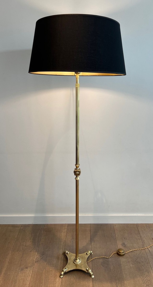 Neoclassical Brass Floor Lamp With Claw Feet, By Maison Jansen, French Work, Circa 1940-photo-3