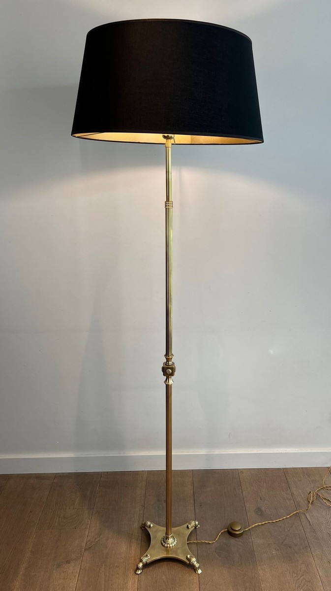 Neoclassical Brass Floor Lamp With Claw Feet, By Maison Jansen, French Work, Circa 1940-photo-4