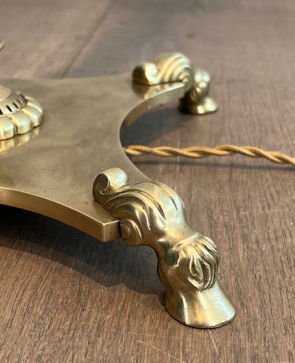 Neoclassical Brass Floor Lamp With Claw Feet, By Maison Jansen, French Work, Circa 1940-photo-8
