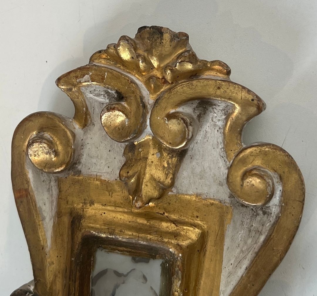 Pair Of Art Déco Carved Wood Wall Lights With Mirror, Italian Work, Circa 1935-photo-5