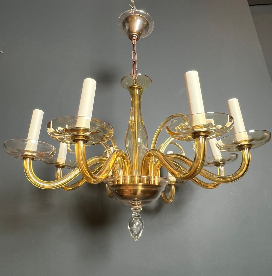 Eight-arm Amber Murano Glass Chandelier, Italian Work, Circa 1970-photo-4