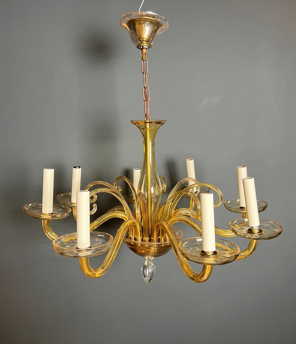 Eight-arm Amber Murano Glass Chandelier, Italian Work, Circa 1970-photo-2