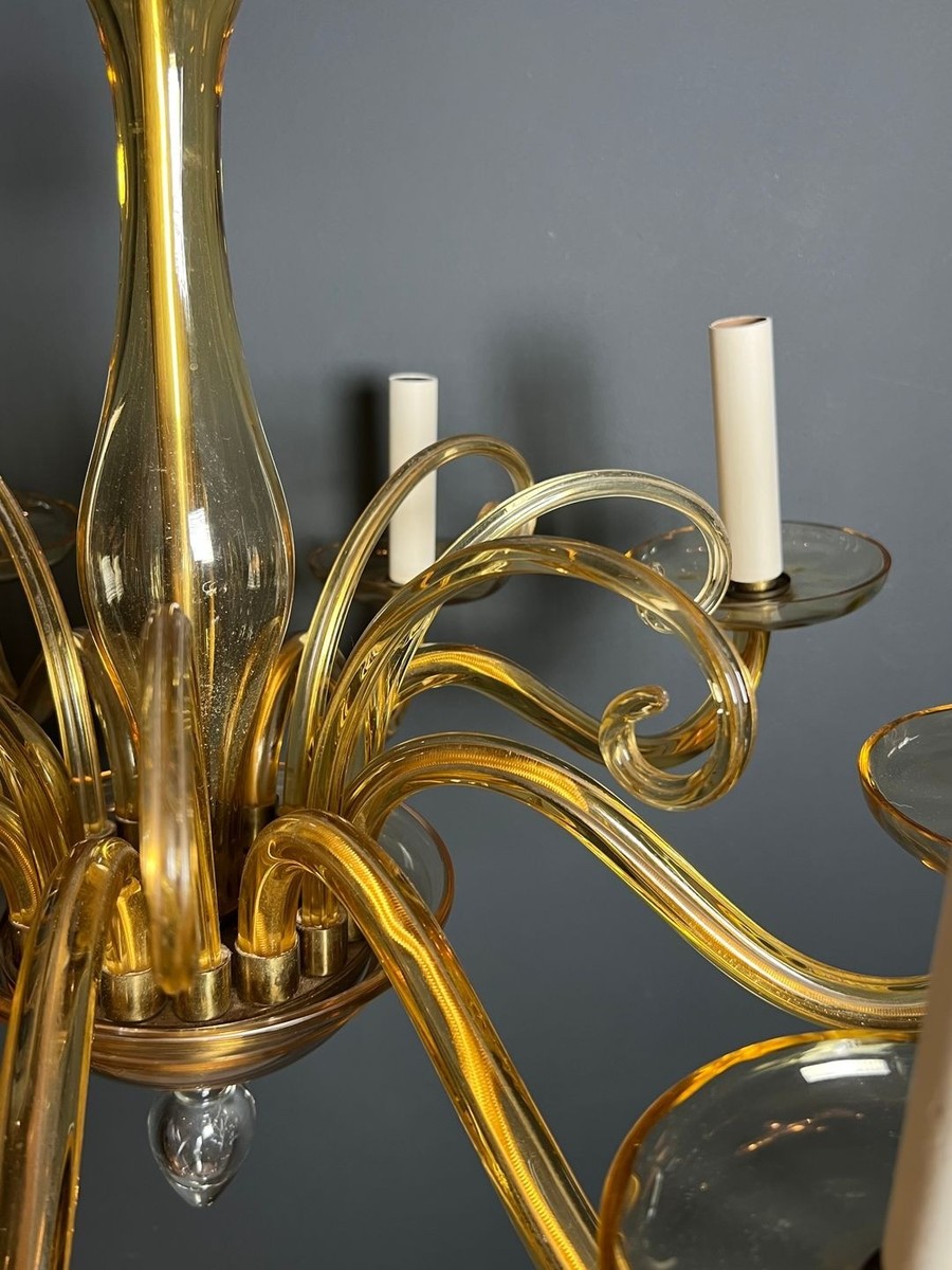 Eight-arm Amber Murano Glass Chandelier, Italian Work, Circa 1970-photo-4