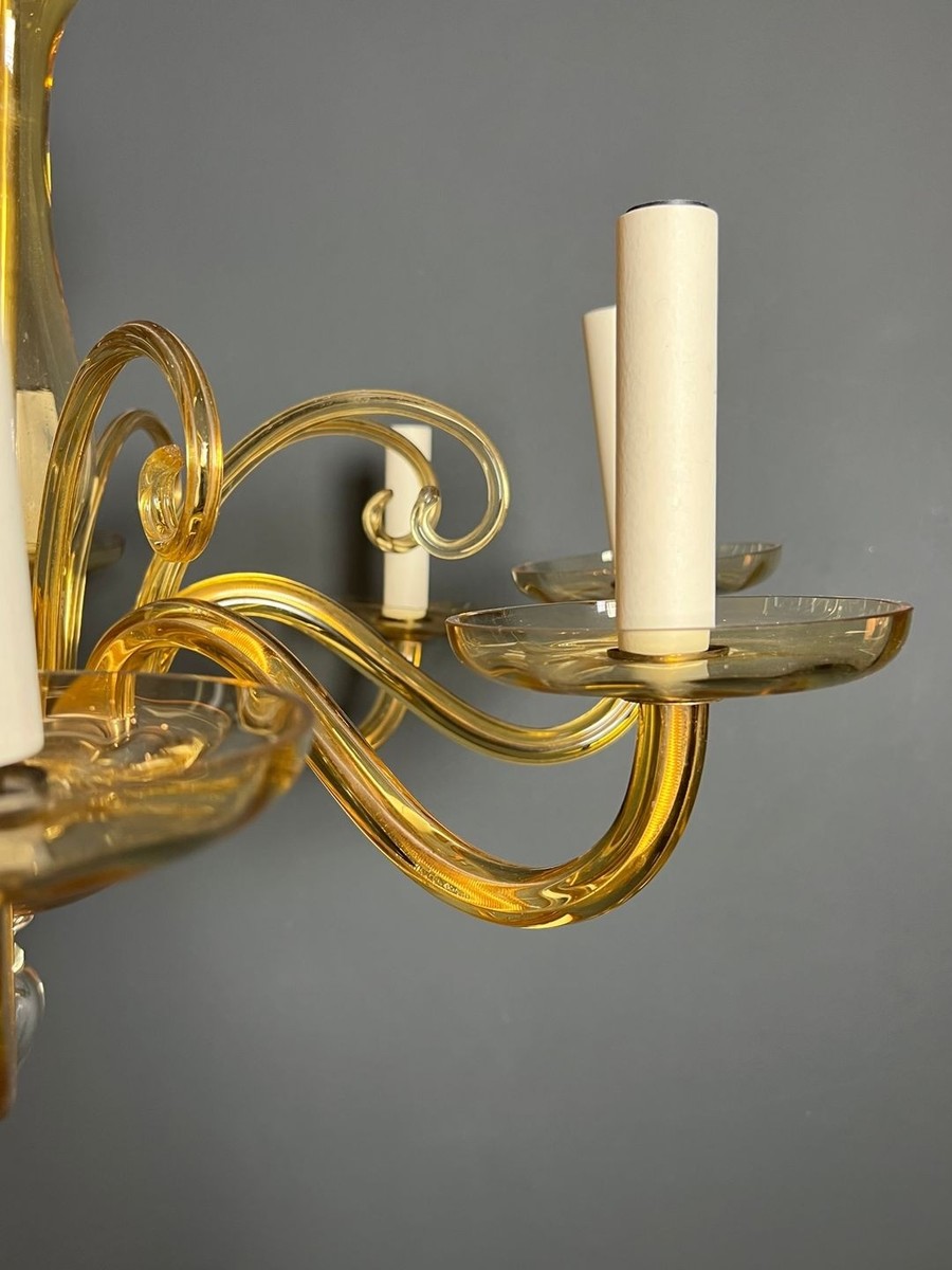 Eight-arm Amber Murano Glass Chandelier, Italian Work, Circa 1970-photo-5