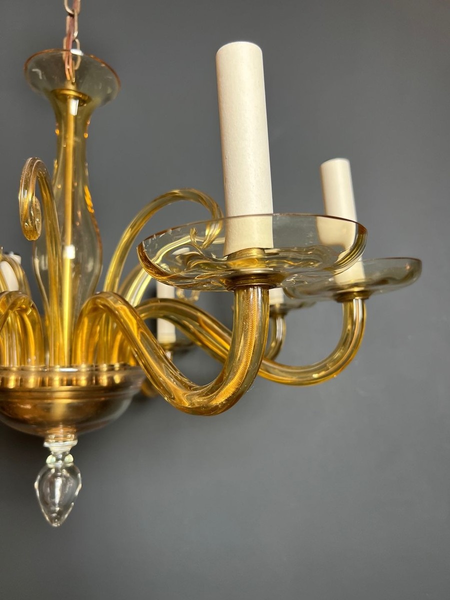 Eight-arm Amber Murano Glass Chandelier, Italian Work, Circa 1970-photo-6