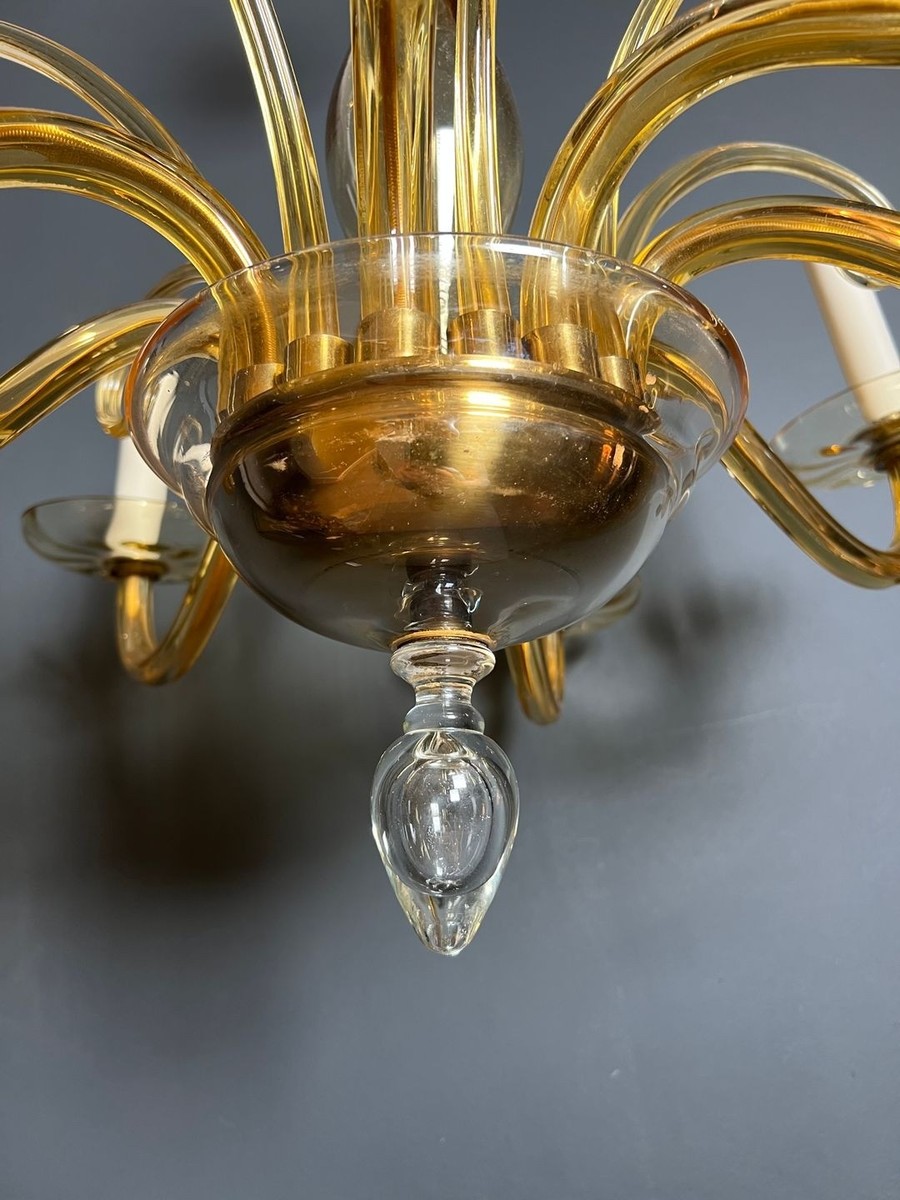 Eight-arm Amber Murano Glass Chandelier, Italian Work, Circa 1970-photo-8
