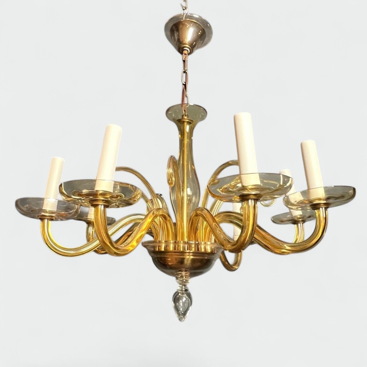 Eight-arm Amber Murano Glass Chandelier, Italian Work, Circa 1970