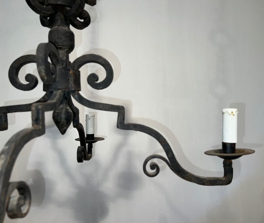 Eight-light Two-tier Gothic Style Wrought Iron Chandelier, French Work, Circa 1940-photo-7