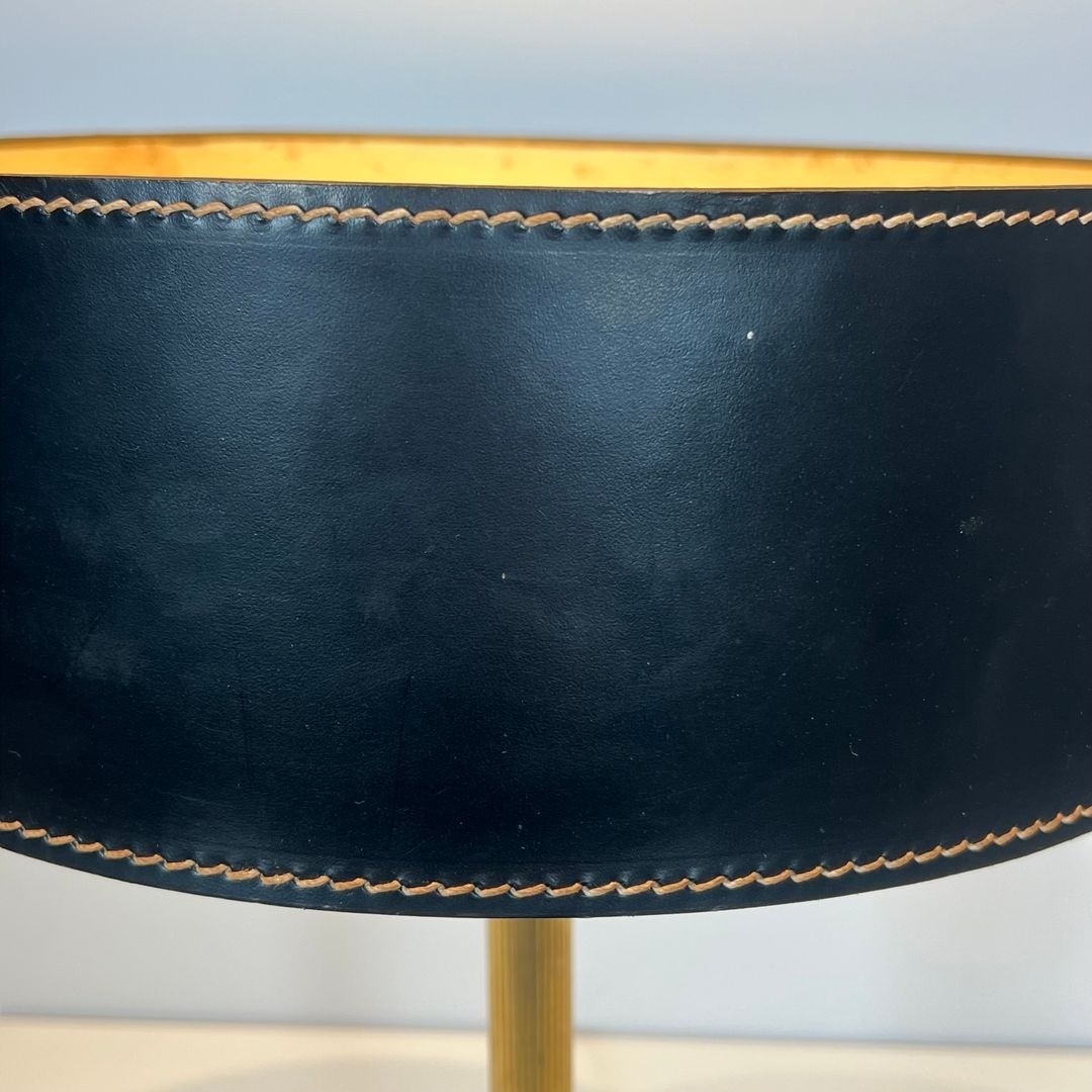 Black Leather And Brass Desk Lamp In The Style Of Jacques Adnet-photo-3