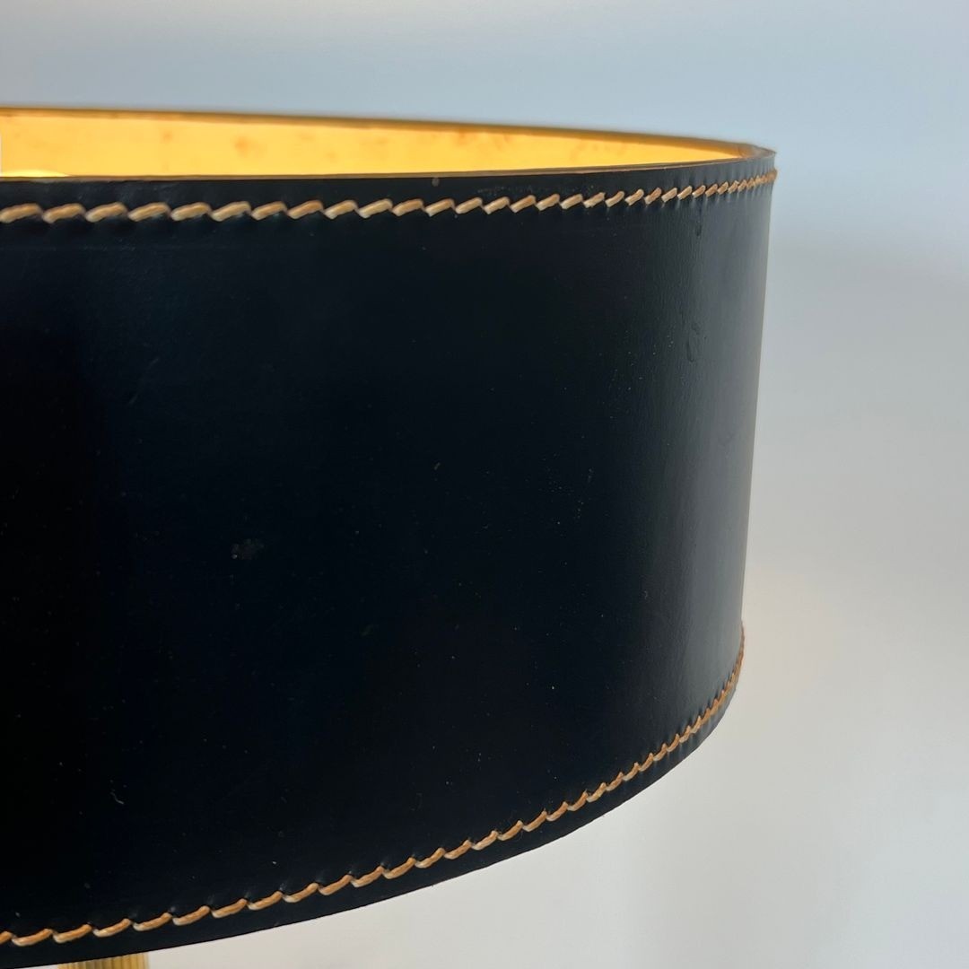 Black Leather And Brass Desk Lamp In The Style Of Jacques Adnet-photo-4