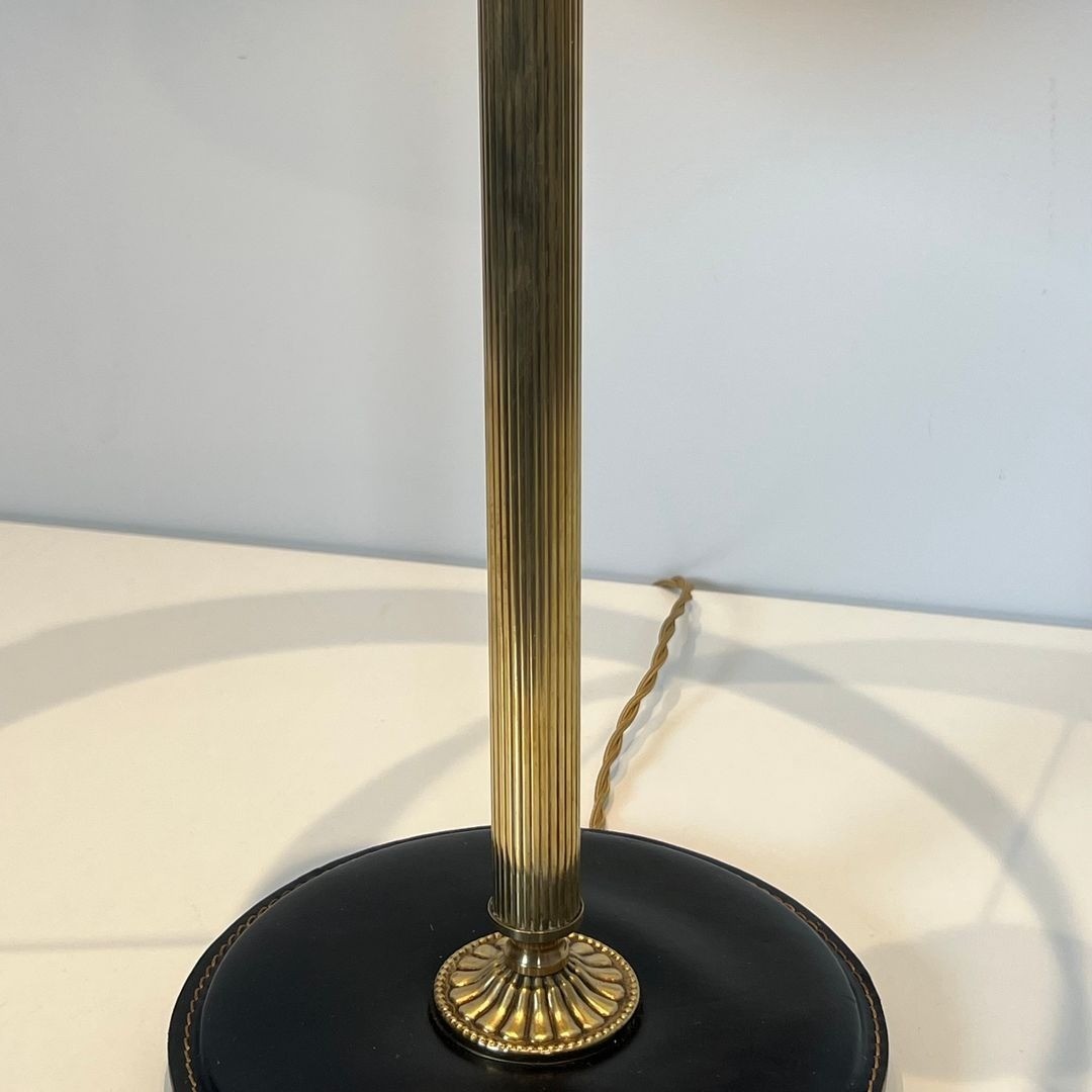 Black Leather And Brass Desk Lamp In The Style Of Jacques Adnet-photo-6