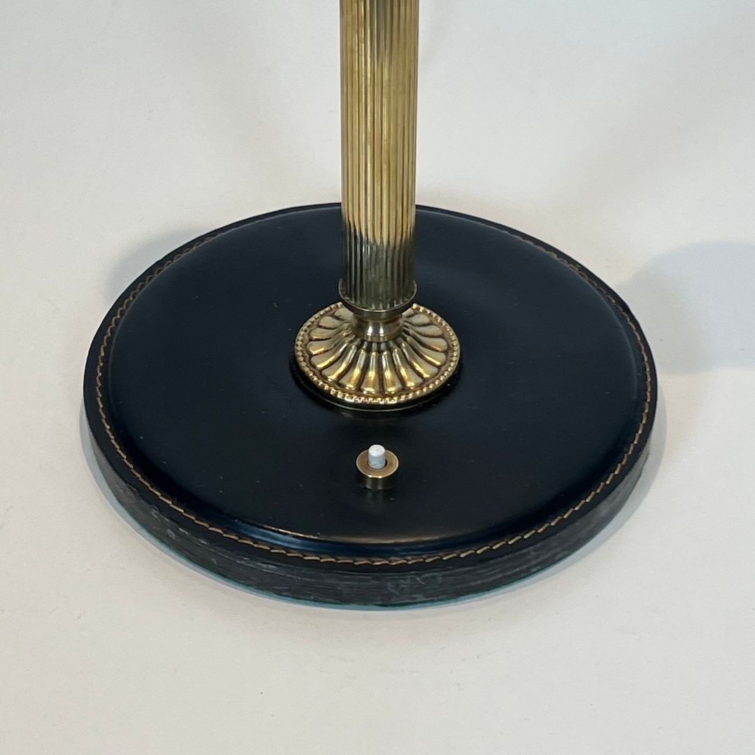 Black Leather And Brass Desk Lamp In The Style Of Jacques Adnet-photo-7