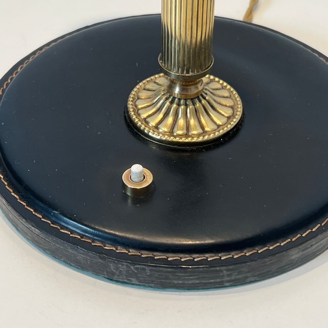 Black Leather And Brass Desk Lamp In The Style Of Jacques Adnet-photo-8