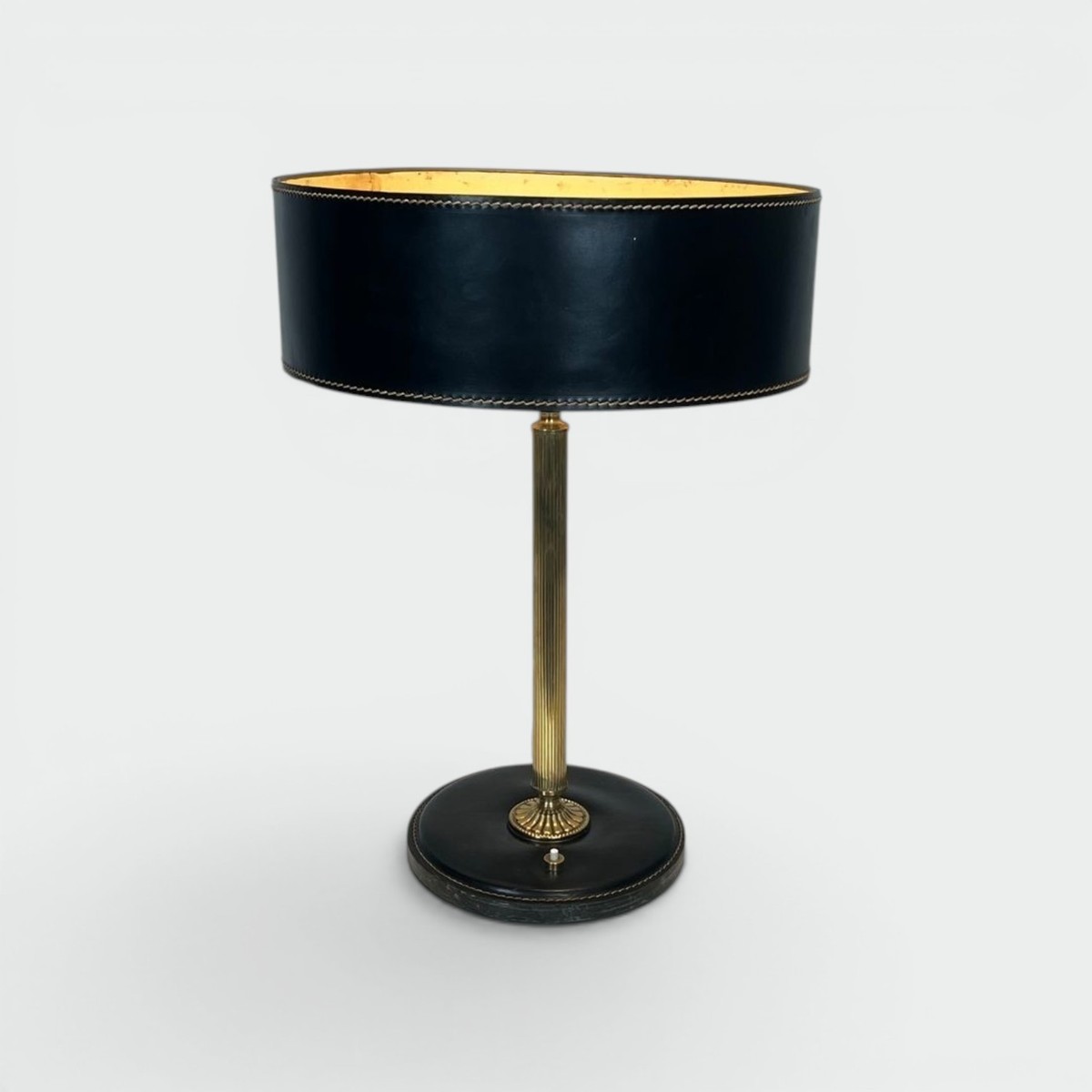 Black Leather And Brass Desk Lamp In The Style Of Jacques Adnet