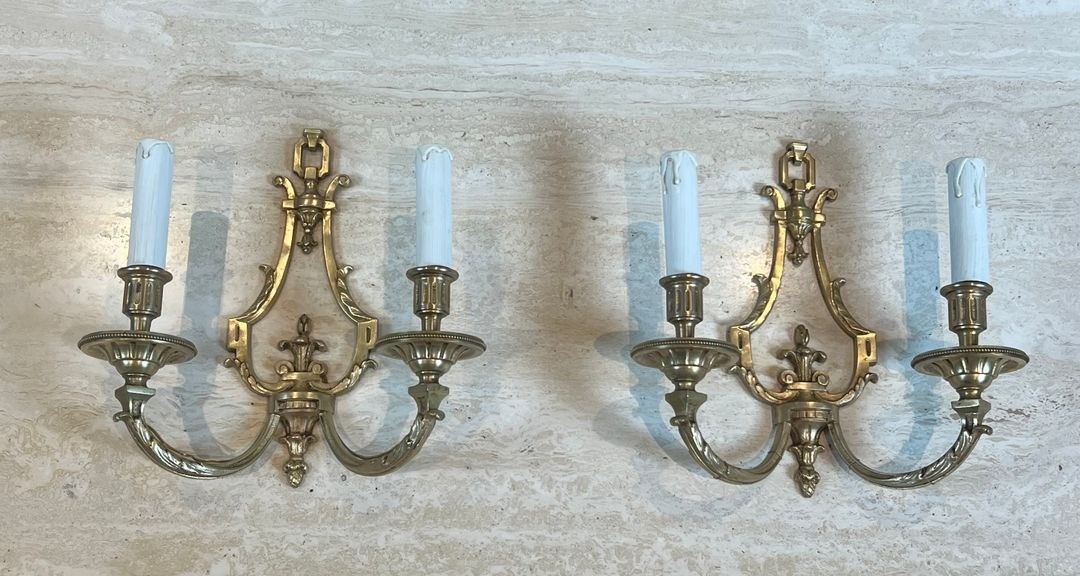 Pair Of Louis The 16th Style Bronze Wall Lights By Lucien Gau-photo-2