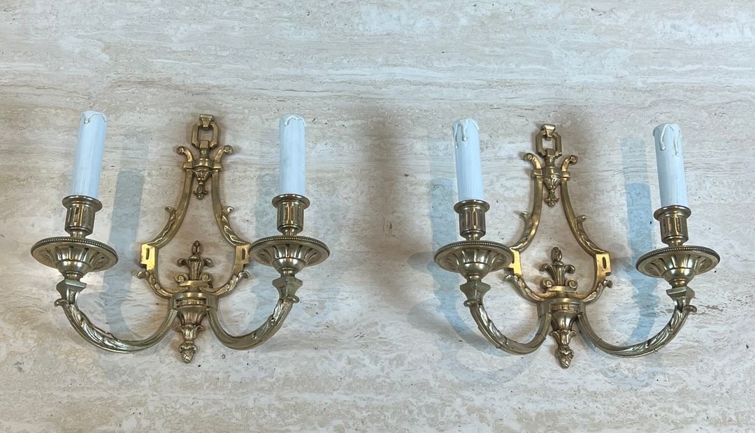 Pair Of Louis The 16th Style Bronze Wall Lights By Lucien Gau-photo-3