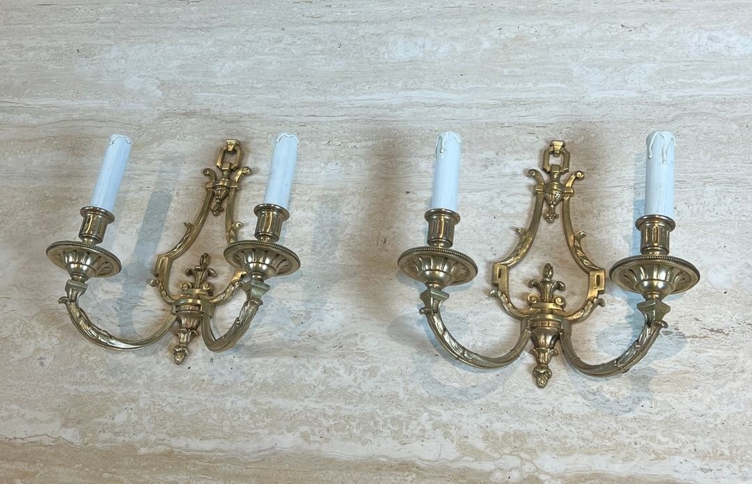 Pair Of Louis The 16th Style Bronze Wall Lights By Lucien Gau-photo-4