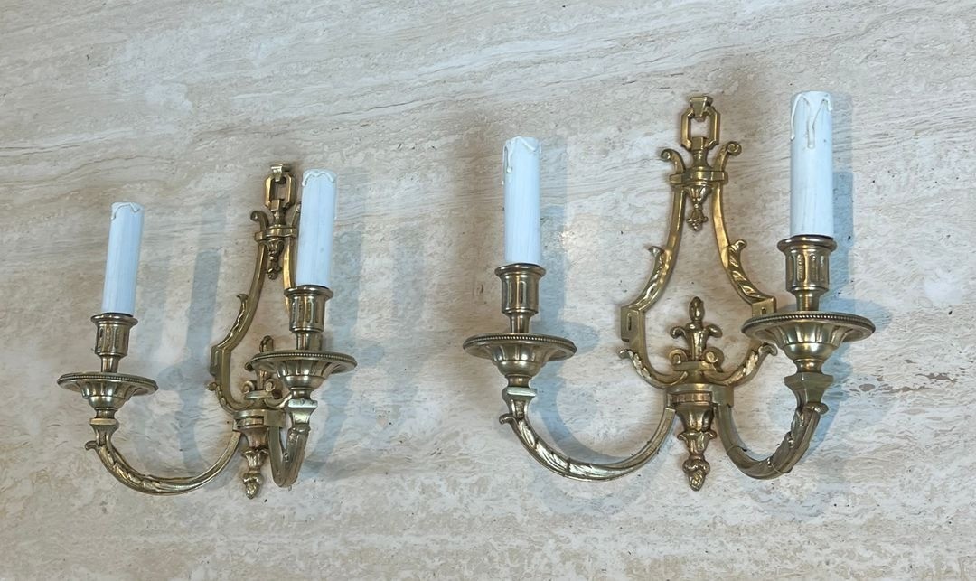 Pair Of Louis The 16th Style Bronze Wall Lights By Lucien Gau-photo-1