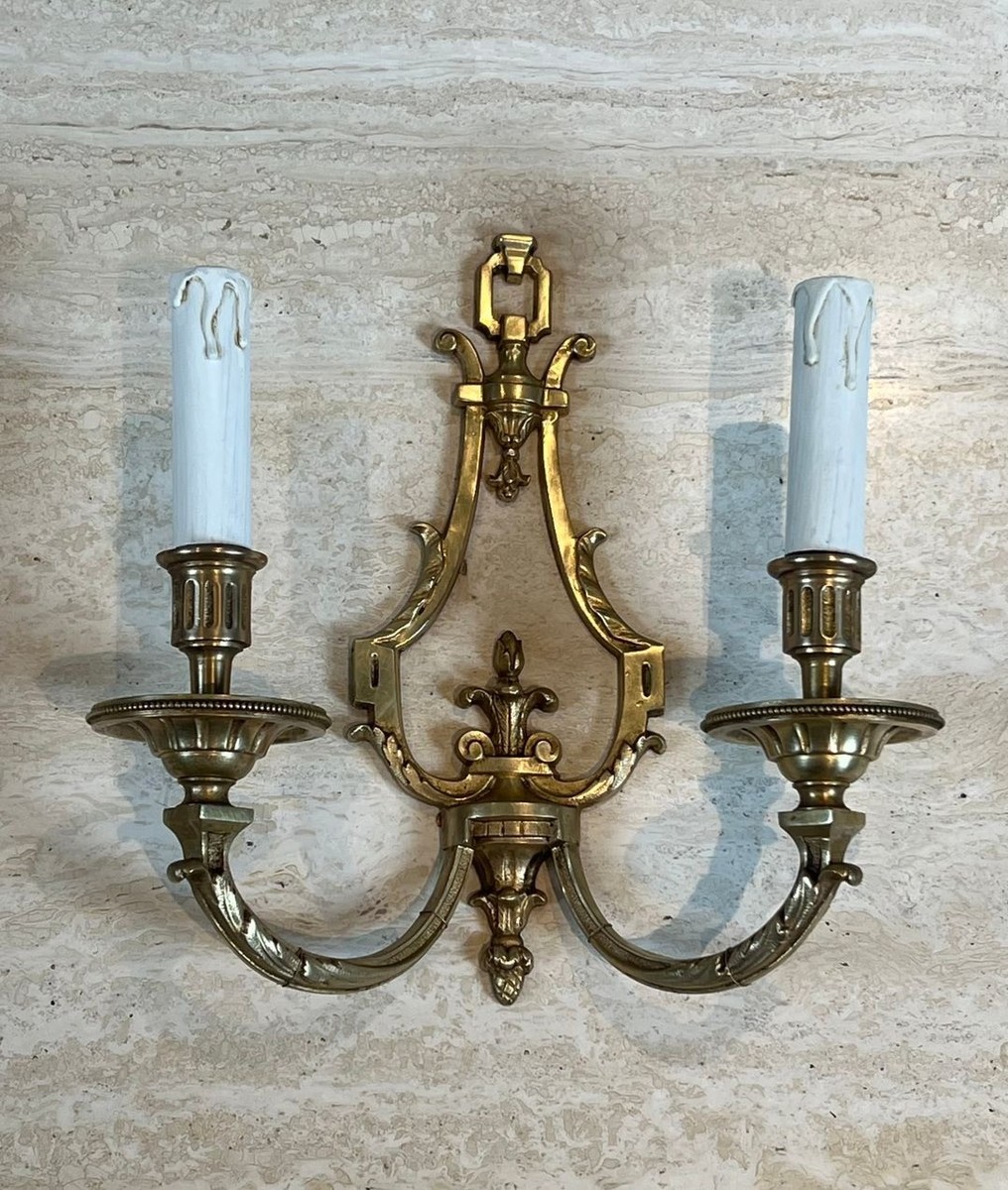 Pair Of Louis The 16th Style Bronze Wall Lights By Lucien Gau-photo-2