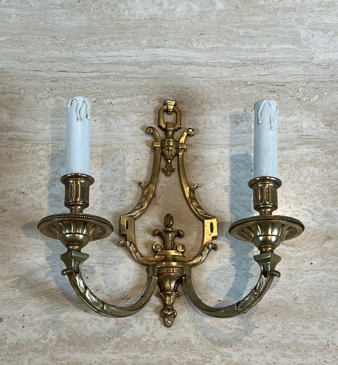 Pair Of Louis The 16th Style Bronze Wall Lights By Lucien Gau-photo-3