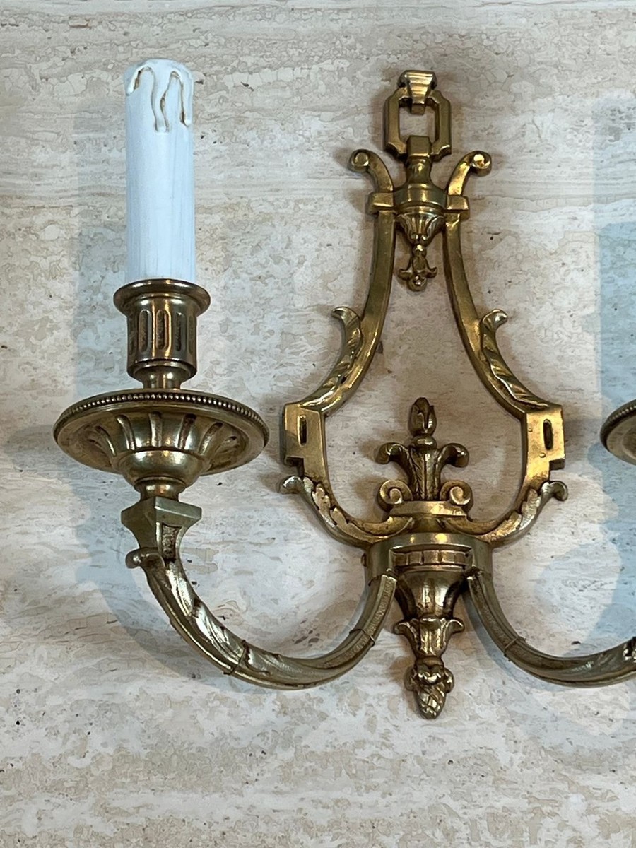 Pair Of Louis The 16th Style Bronze Wall Lights By Lucien Gau-photo-4