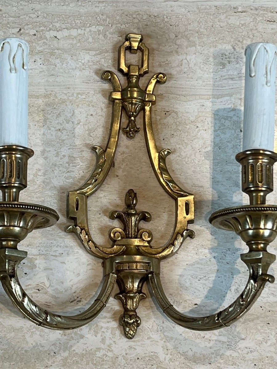 Pair Of Louis The 16th Style Bronze Wall Lights By Lucien Gau-photo-5