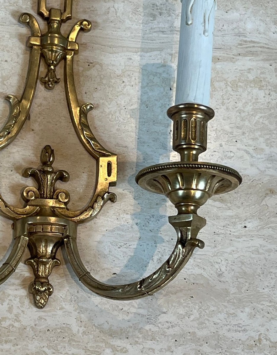 Pair Of Louis The 16th Style Bronze Wall Lights By Lucien Gau-photo-7