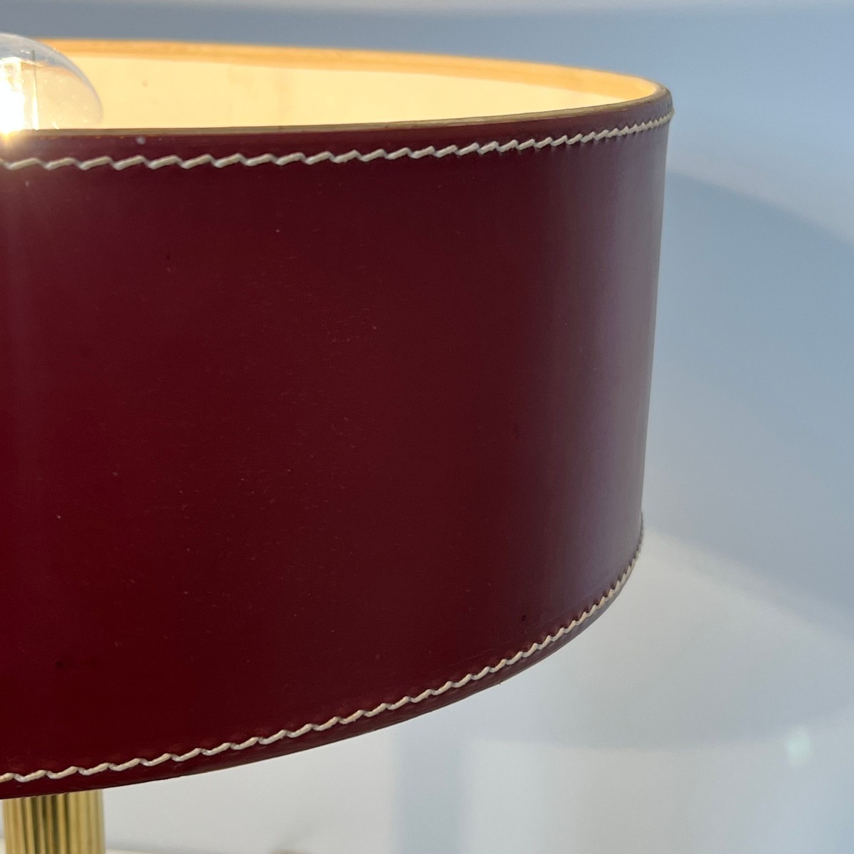 Desk Lamp In Red Leather And Brass In The Style Of Jacques Adnet, Circa 1970-photo-3