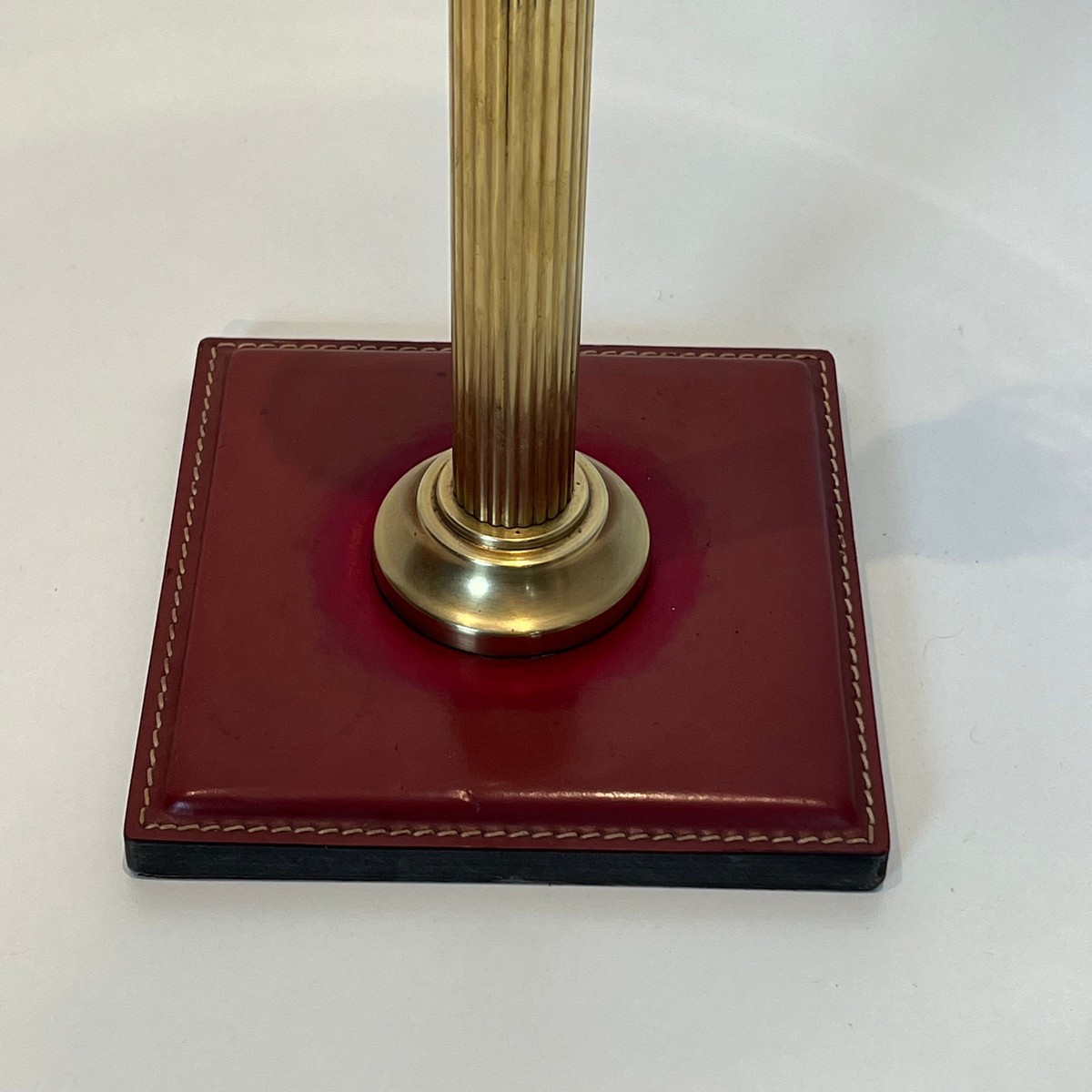 Desk Lamp In Red Leather And Brass In The Style Of Jacques Adnet, Circa 1970-photo-8