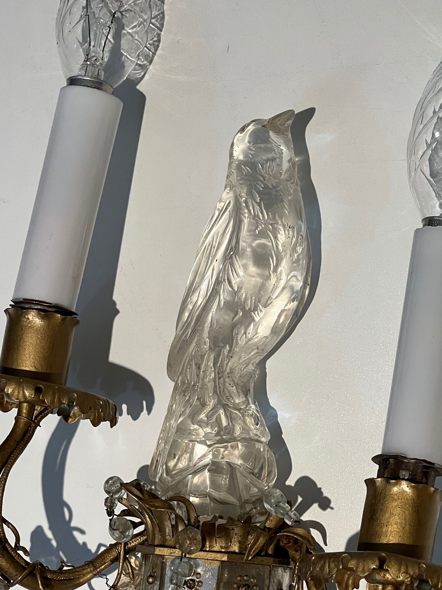 Pair Of Moulded Glass And Crystal Parrot Sconces With Two Light Arms. French Work Maison Baguès-photo-2