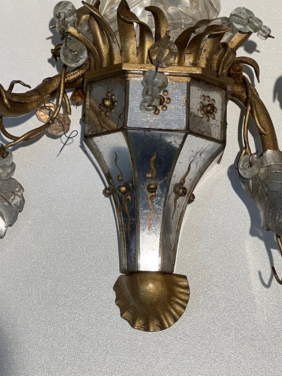 Pair Of Moulded Glass And Crystal Parrot Sconces With Two Light Arms. French Work Maison Baguès-photo-6