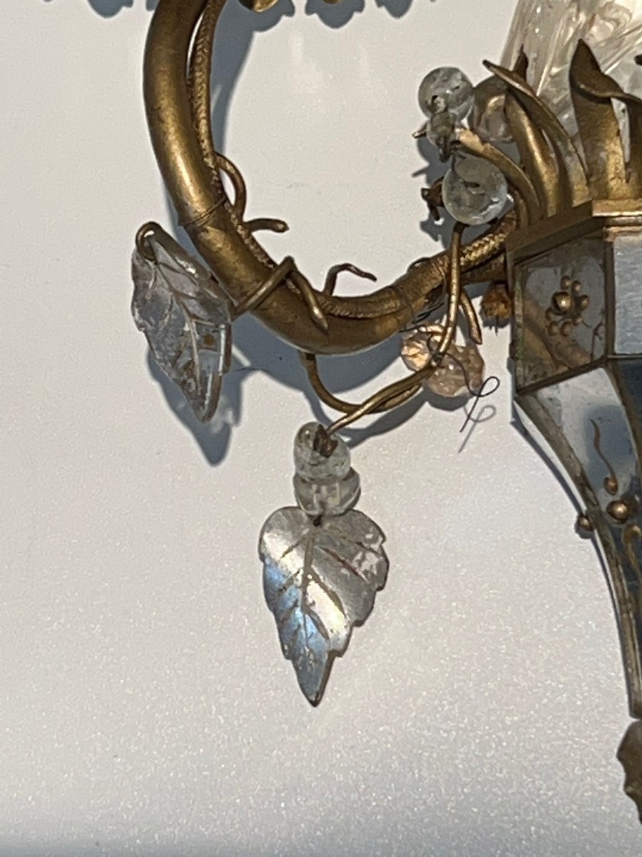 Pair Of Moulded Glass And Crystal Parrot Sconces With Two Light Arms. French Work Maison Baguès-photo-7