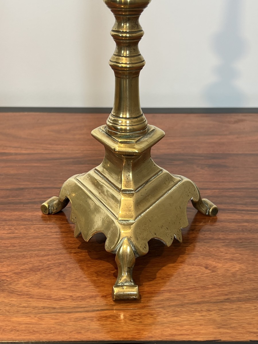 Pair Of Large Brass Altar Pricket Candlesticks With A Baluster Shaft And A Tripod Base. French -photo-5