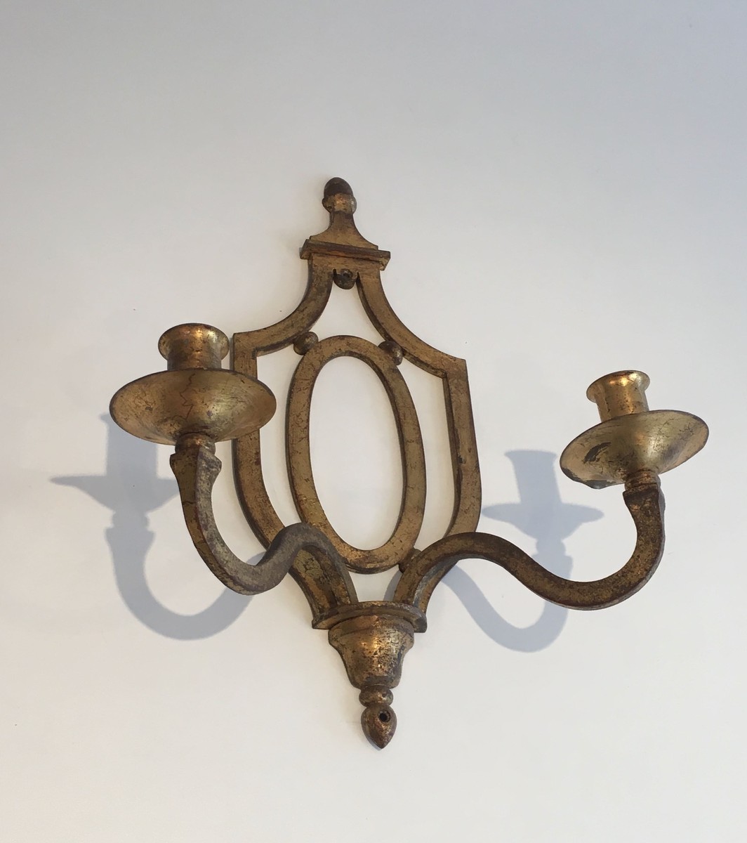 Applique en Fer Forgé Doré à Écusson Ovale et Deux Bras. Travail Français dans le Goût de Gilbe-photo-4