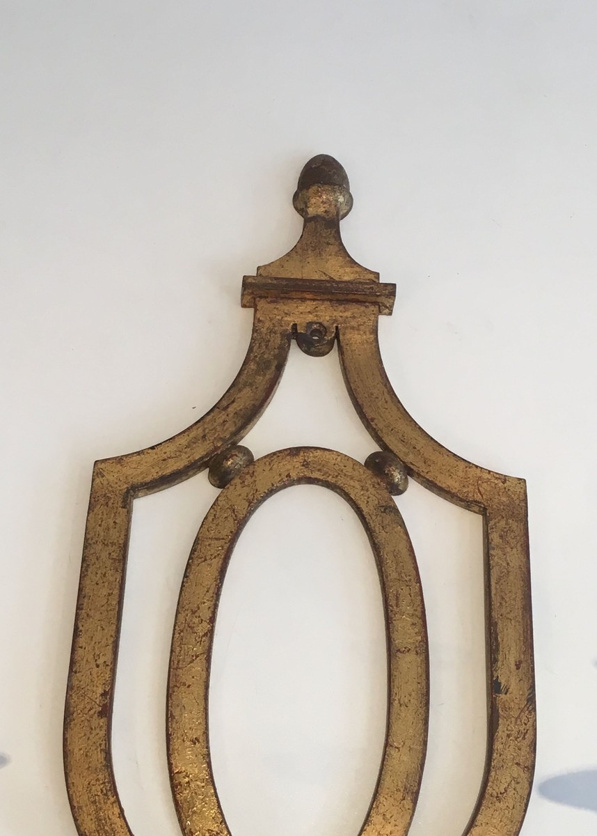 Applique en Fer Forgé Doré à Écusson Ovale et Deux Bras. Travail Français dans le Goût de Gilbe-photo-5